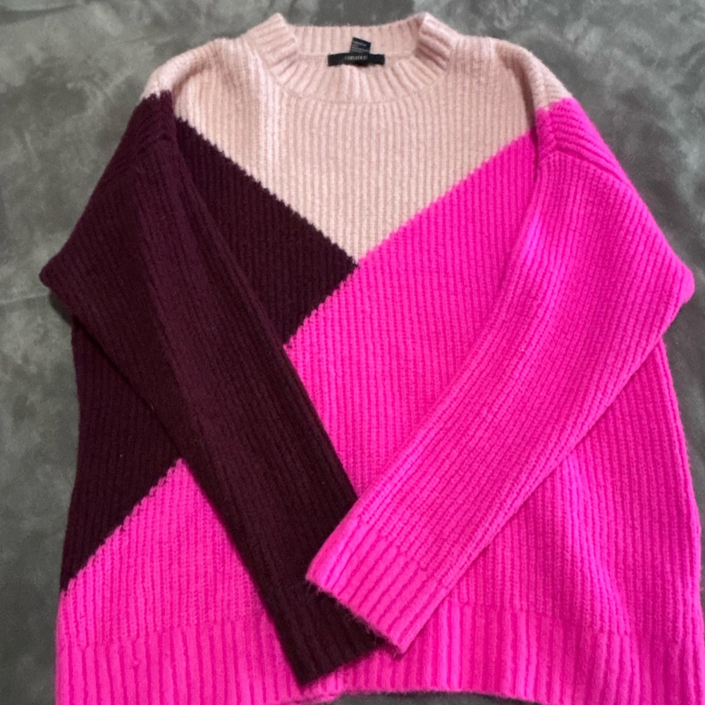 Forever 21 Pink and Burgundy Colorblock Sweater